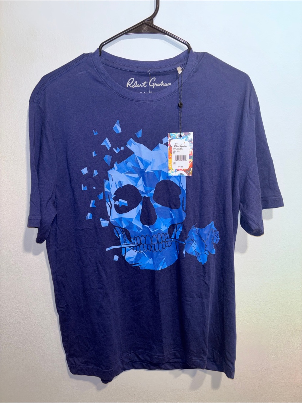Robert Graham Navy Short-Sleeve Tee with Blue Geometric Skull